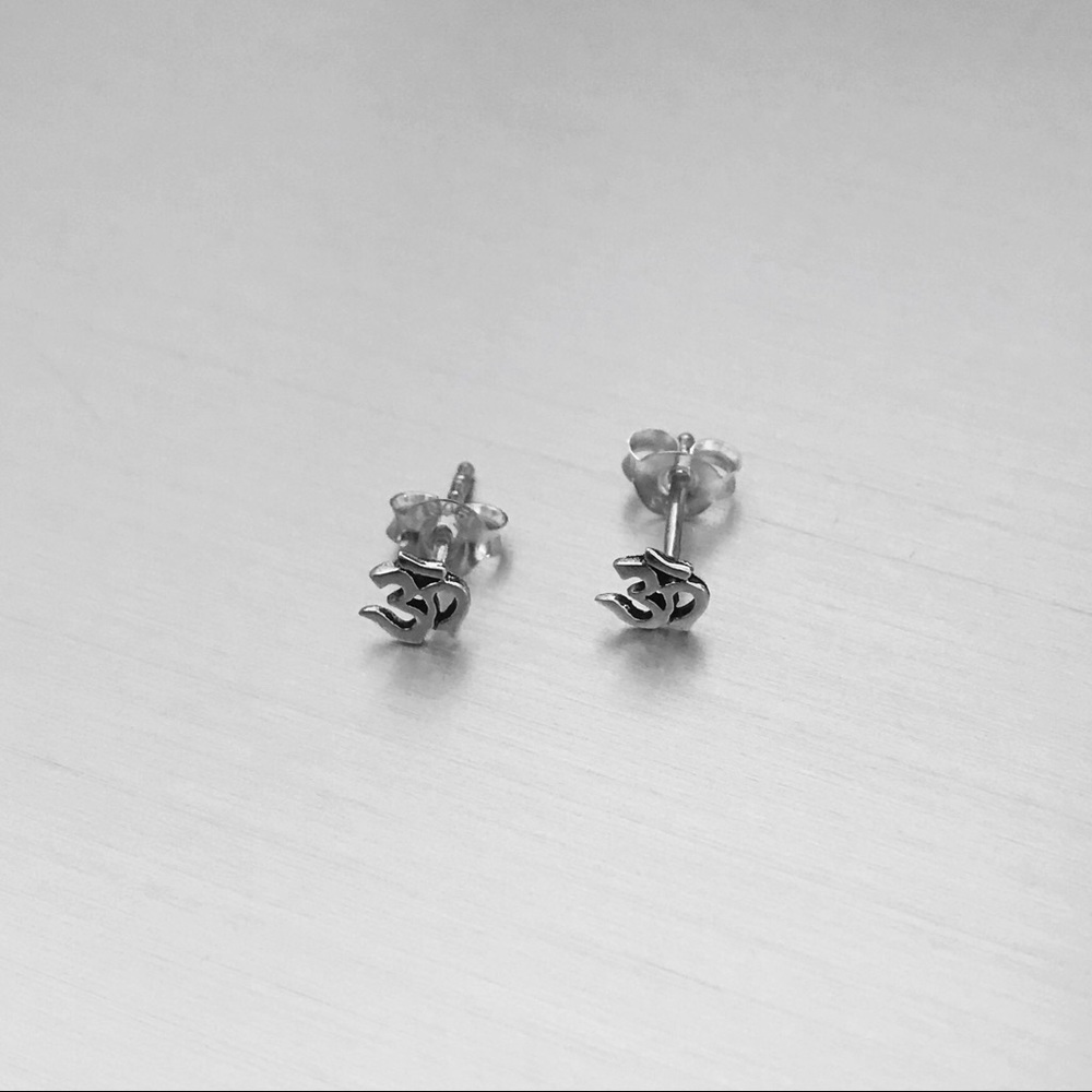 Sterling Silver Tiny Om Stud Earrings - image 2